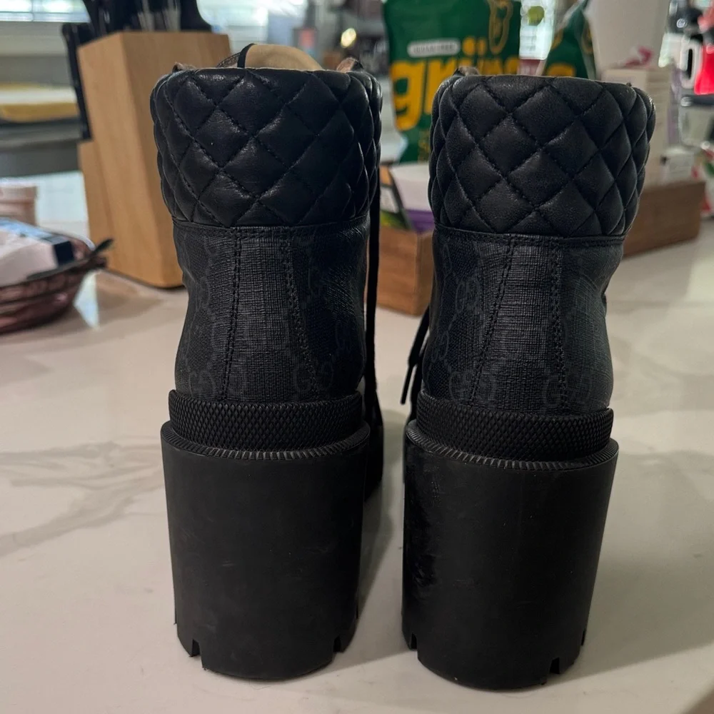 Gucci Women's Black Quilted Lace-Up Boots - Picture 2 of 7